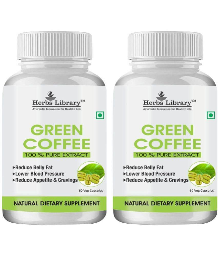 Herbs Library Green Coffee Beans Capsules Weight Loss for Men & Women 60 Capsules Each (Pack of 2)