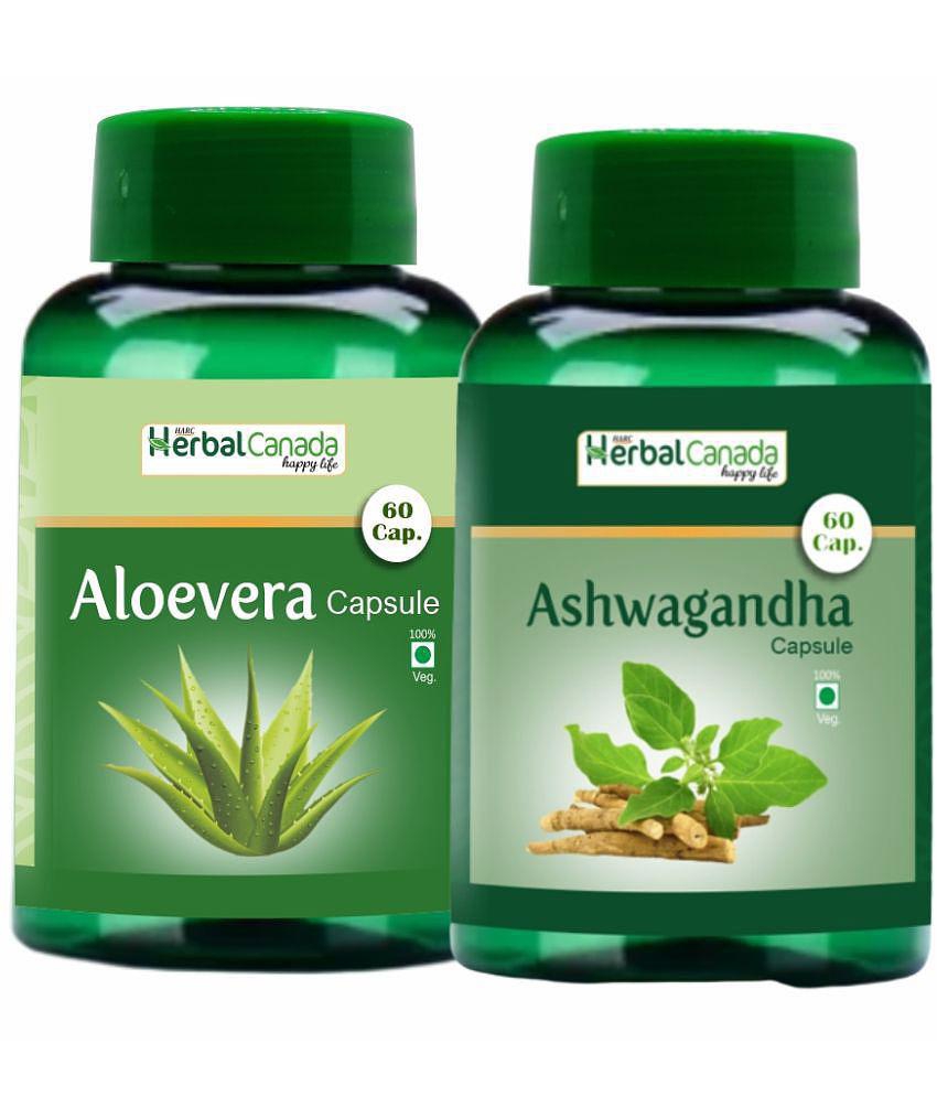 Herbal Canada Aloe vera(60Cap) + Ashwagandha(60 Cap) Capsule 120 no.s Pack Of 2