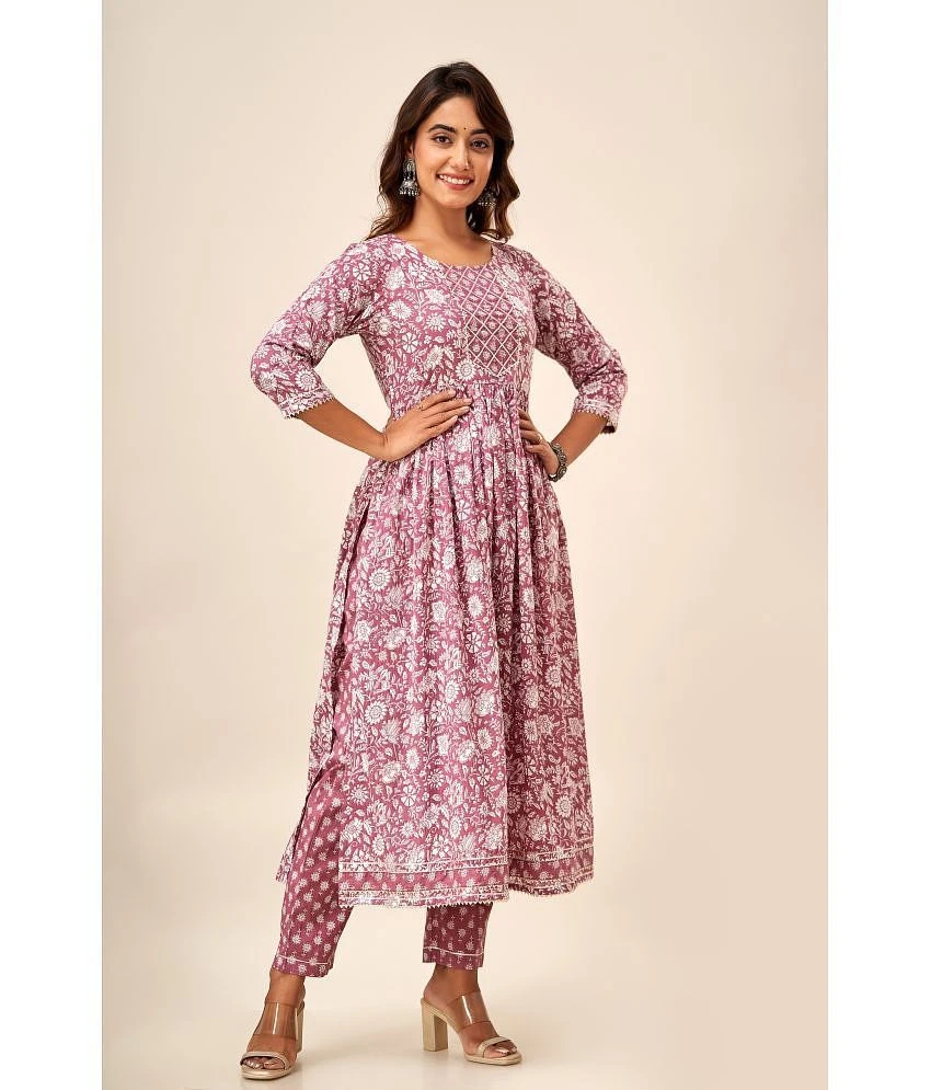 Buy Online Plo FabbibaPrints Cotton Printed Anarkali Womens Kurti - Mauve ( Pack of 1 ) - None