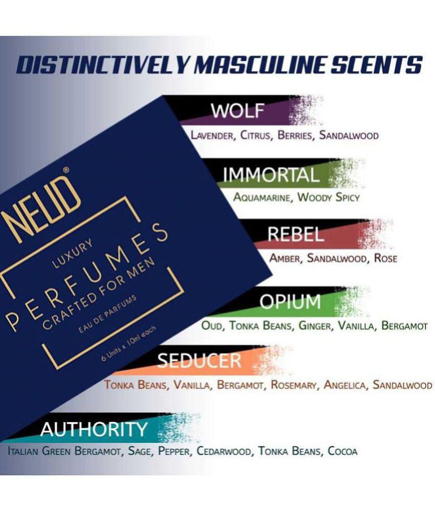 NEUD Luxury Perfumes for Men - 1 Pack (6 Vials x 10ml Each)