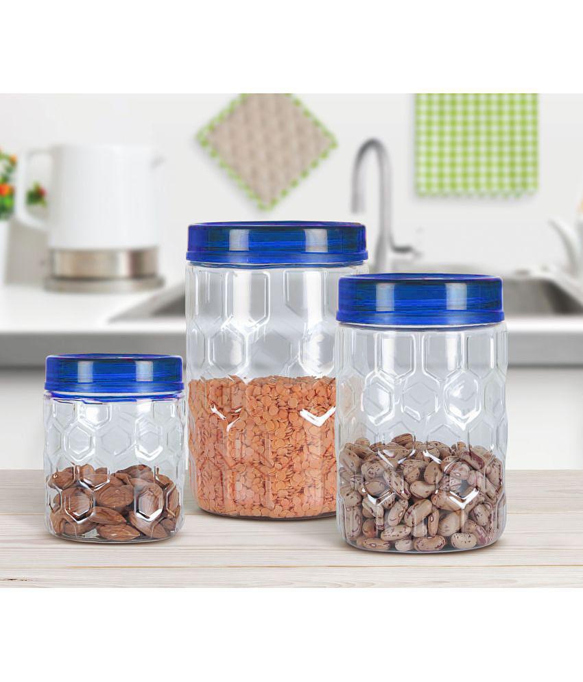 Milton Hexa plastic Pet Storage Jar and Container, Set of 24 (6 Pcs x 270 ml Each, 6 Pcs x 665 ml Each, 6 Pcs x 1240 ml Each, 6 Pcs 1850 ml Each), Blue - Blue