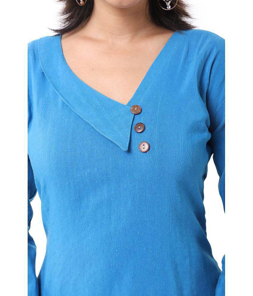 Buy Online Plo DESHBANDHU DBK - Blue Cotton Women's Straight Kurti - None