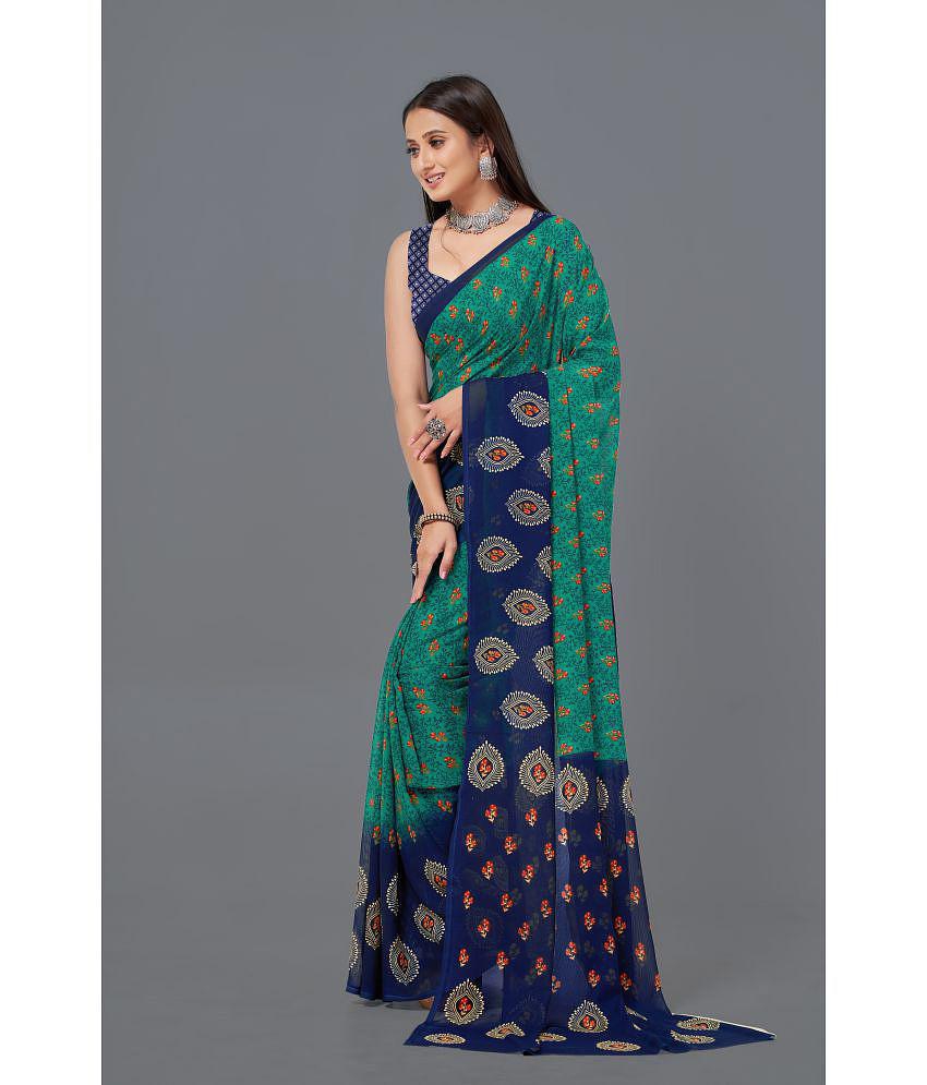 LEELAVATI - Navy Blue Georgette Saree With Blouse Piece ( Pack of 1 ) - Navy Blue