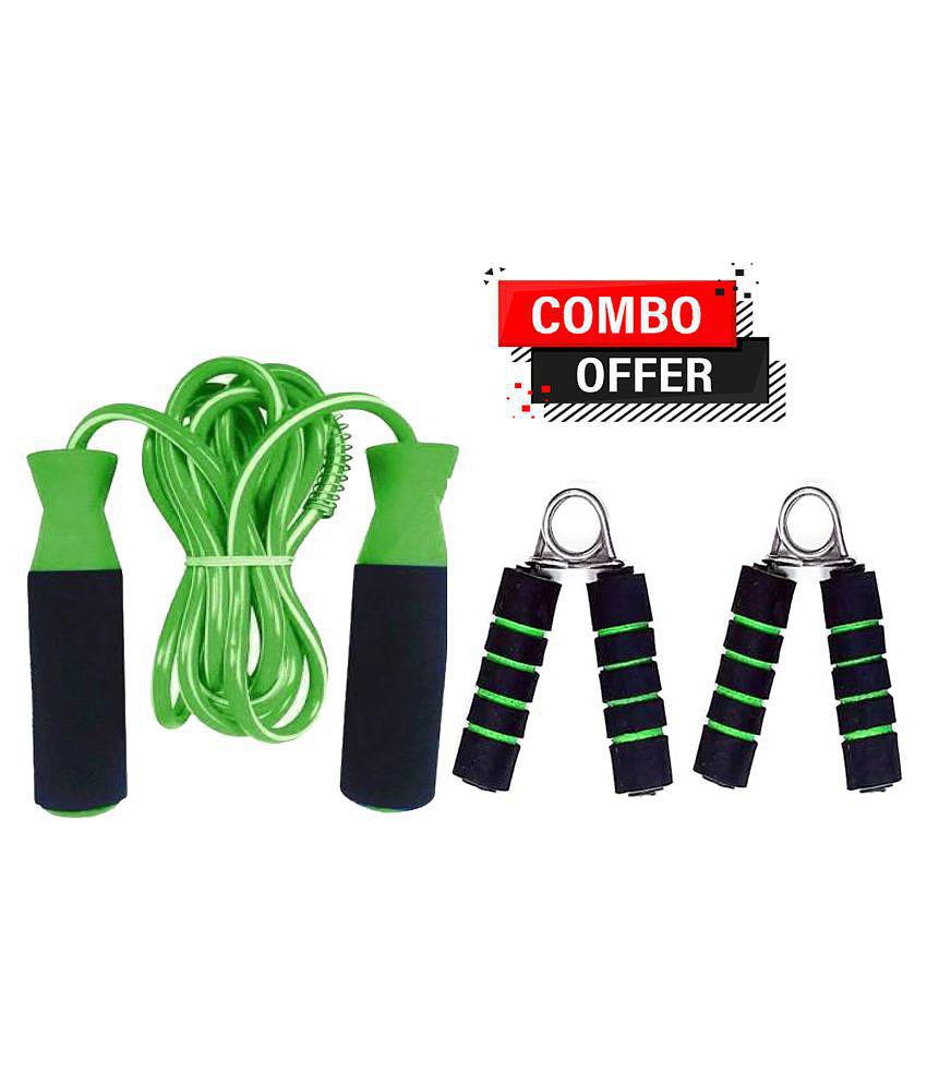 Skipping Rope And Hand Grip for Men Gym Women Weight Loss and Hand Muscles Exercise (GREEN) - Green