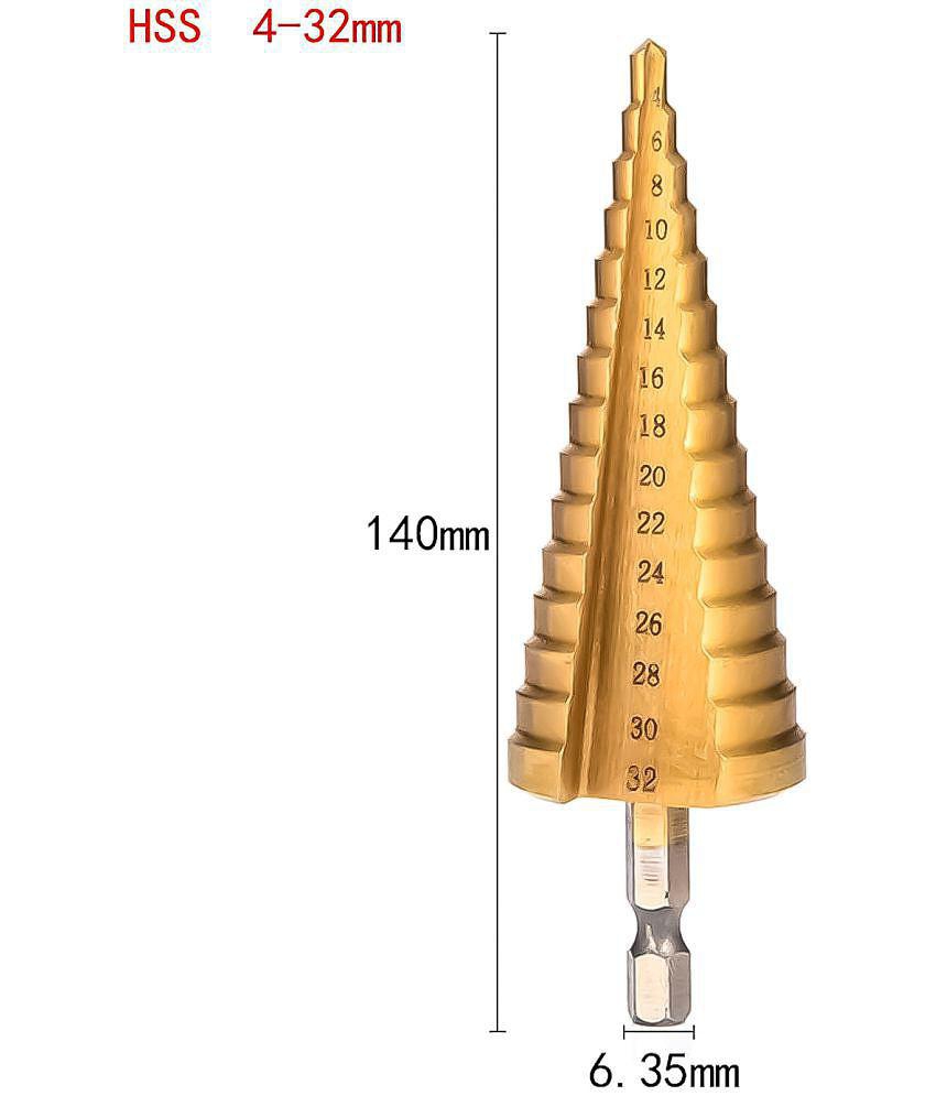 HSS Step Drill Bit 4-32MM High Speed Steel 15 Steps Hex Shank Soft Metal Sheet, Wood, Plastic, Multiple Hole Drilling Cone Drill Bit