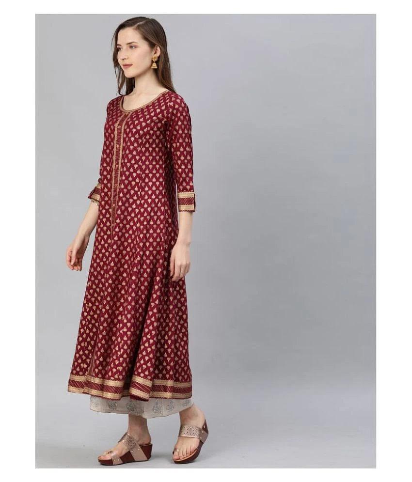 Buy Online Plo Yash Gallery - Maroon Rayon Womens Flared Kurti ( Pack of 1 ) - XL