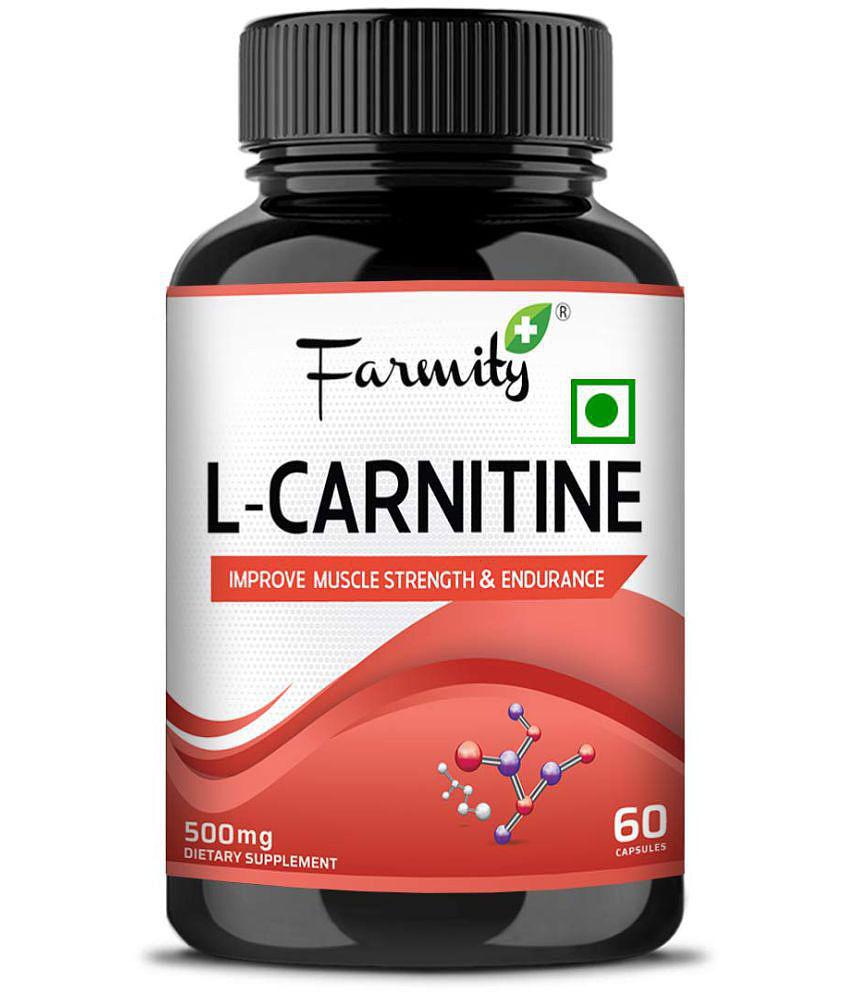 Farmity L- Carnitine L- Tartrate 500mg - 60 Capsules | Fat Burner Pre-Workout Muscle Recovery | Performance Enhancement Supplement Rich in Amino Acids