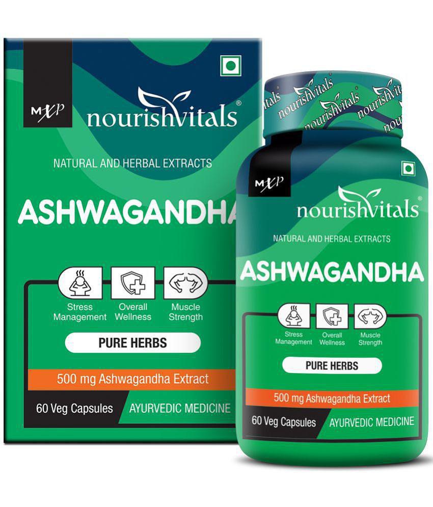 NourishVitals Ashwagandha Pure Herbs, 500 mg Ashwagandha Extract, 60 Veg Capsules