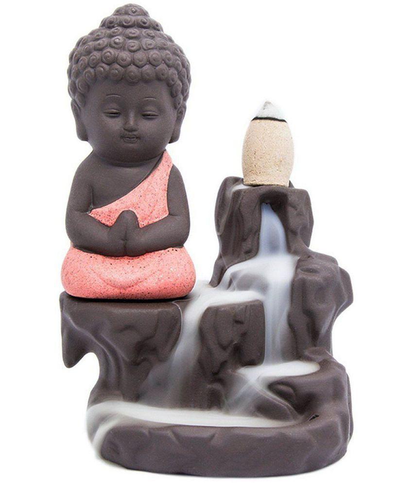 Bentag Brown Ceramic Monk Buddha Smoke Backflow - Pack of 1