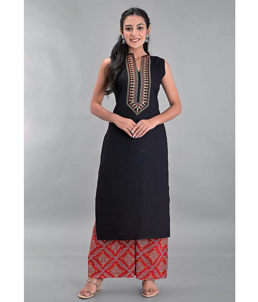 Buy Online Plo Clothy N Wave - Black Straight Rayon Women's Stitched Salwar Suit ( Pack of 1 ) - None