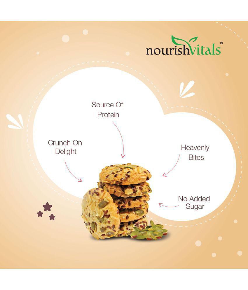 NourishVitals Sugar Free Multigrain Cookies, No Added Sugar, Heavenly Bites, Source of Protein, Crunchy Delights, Genius Snack, 120g