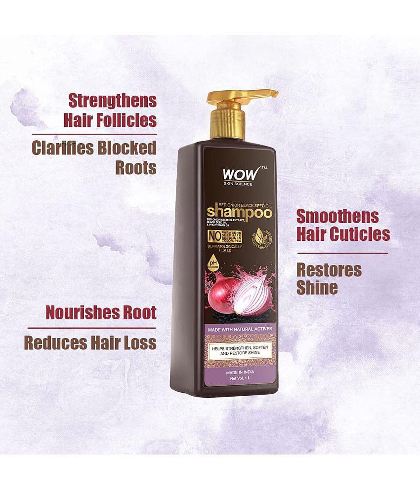 WOW Skin Science Red Onion Black Seed Oil Shampoo With Red Onion Seed Oil Extract, Black Seed Oil & Pro-Vitamin B5 - Vol 1 L