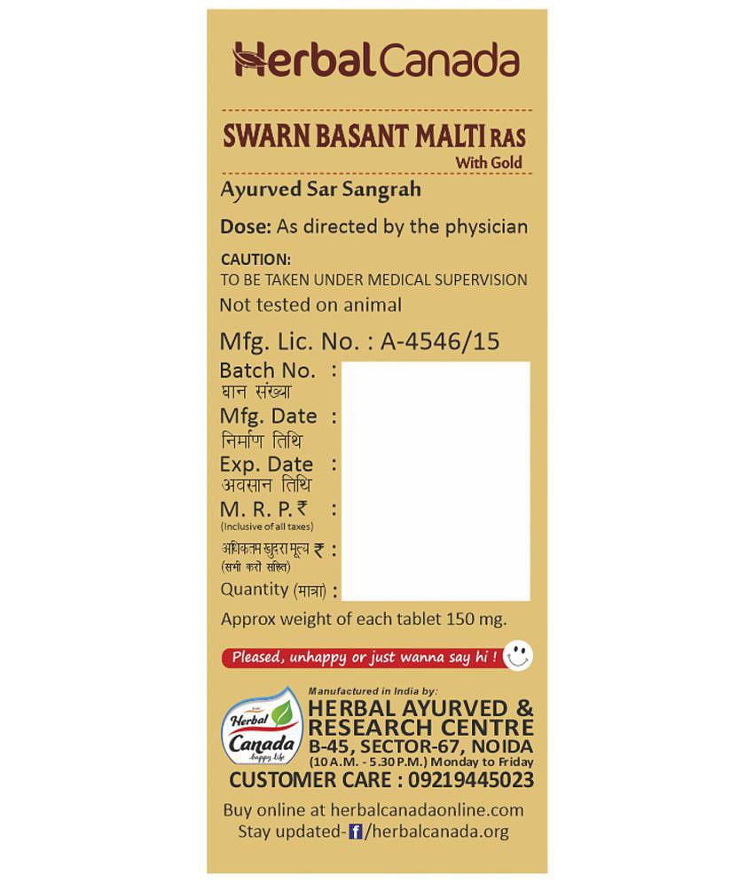 Herbal Canada Swarn Basant Malti Ras Tablet 50 no.s