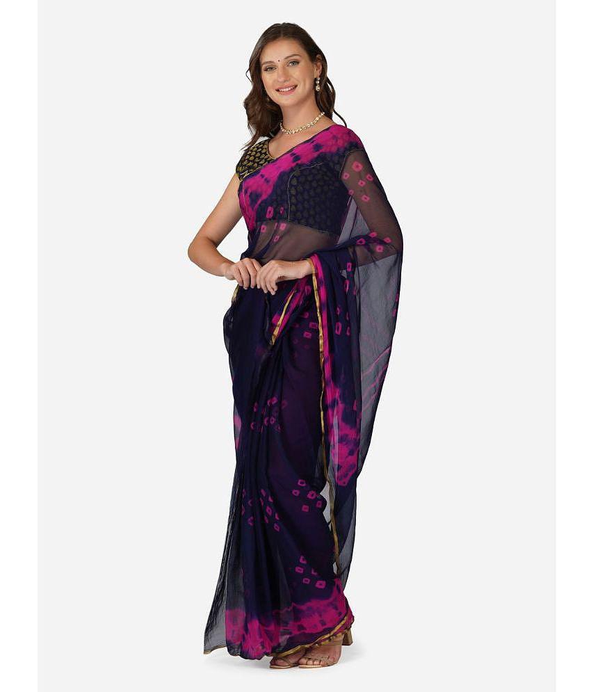 londan arc - Navy Blue Chiffon Saree With Blouse Piece ( Pack of 1 ) - Navy Blue