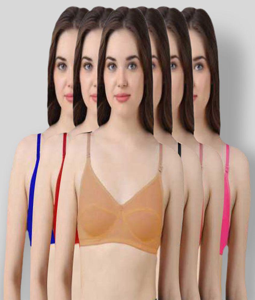 Top Men Kiran Enterprises - Multicolor Cotton Non - Padded Womens T-Shirt Bra ( Pack of 6 ) - 36