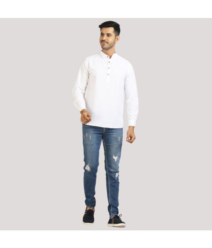 Life Roads - White Cotton Men's Shirt Style Kurta ( Pack of 1 ) - None