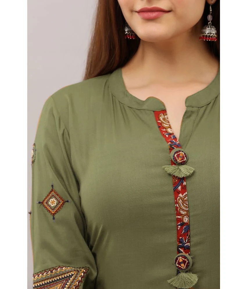 Buy Online Plo Preksha - Olive Rayon Womens Front Slit Kurti ( Pack of 1 ) - None