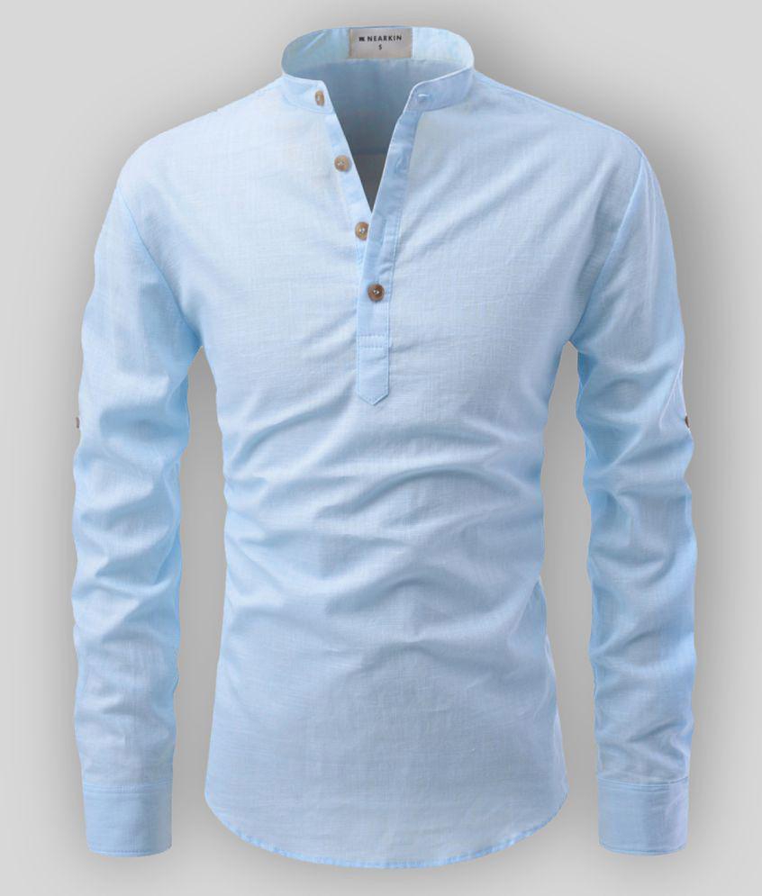 Life Roads - Sky Blue Cotton Men's Shirt Style Kurta ( Pack of 1 ) - None