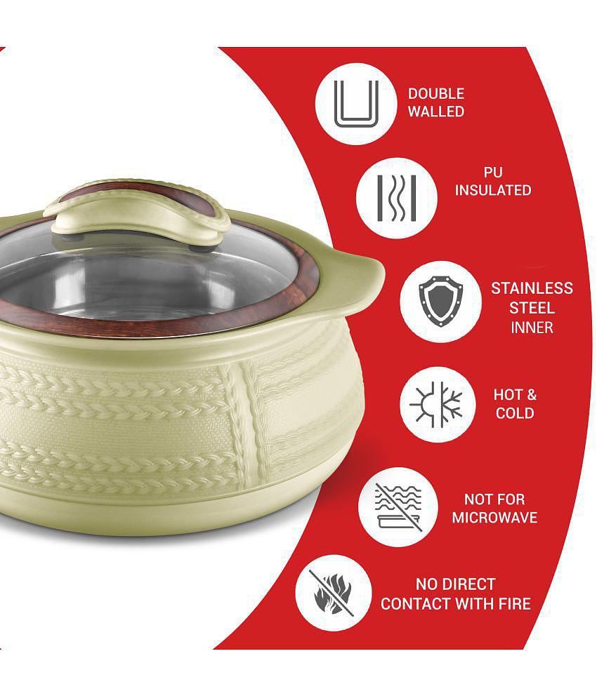 Milton Weave 1000 Insulated Inner Stainless Steel Casserole with Glass Lid, 780 ml, Beige | BPA Free | Food Grade | Easy to Carry | Easy to Store | Ideal For Chapatti | Roti | Curd Maker - B