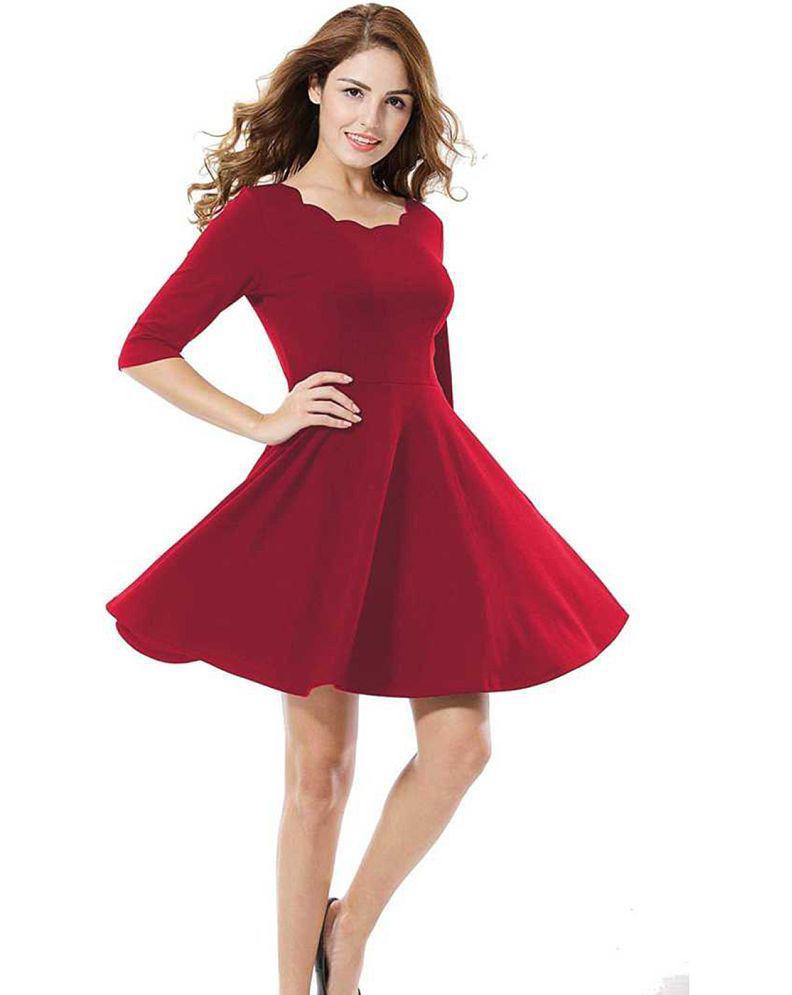 Chic Men Addyvero - Red Cotton Lycra Womens Fit And Flare Dress ( Pack of 1 ) - None 2025 at Sho
