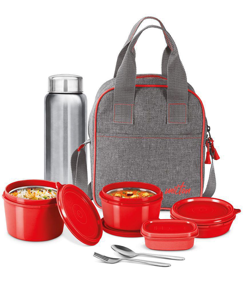 Savor Lunch Inner Stainless Steel Containers With Insulated Fabric Jacket Red