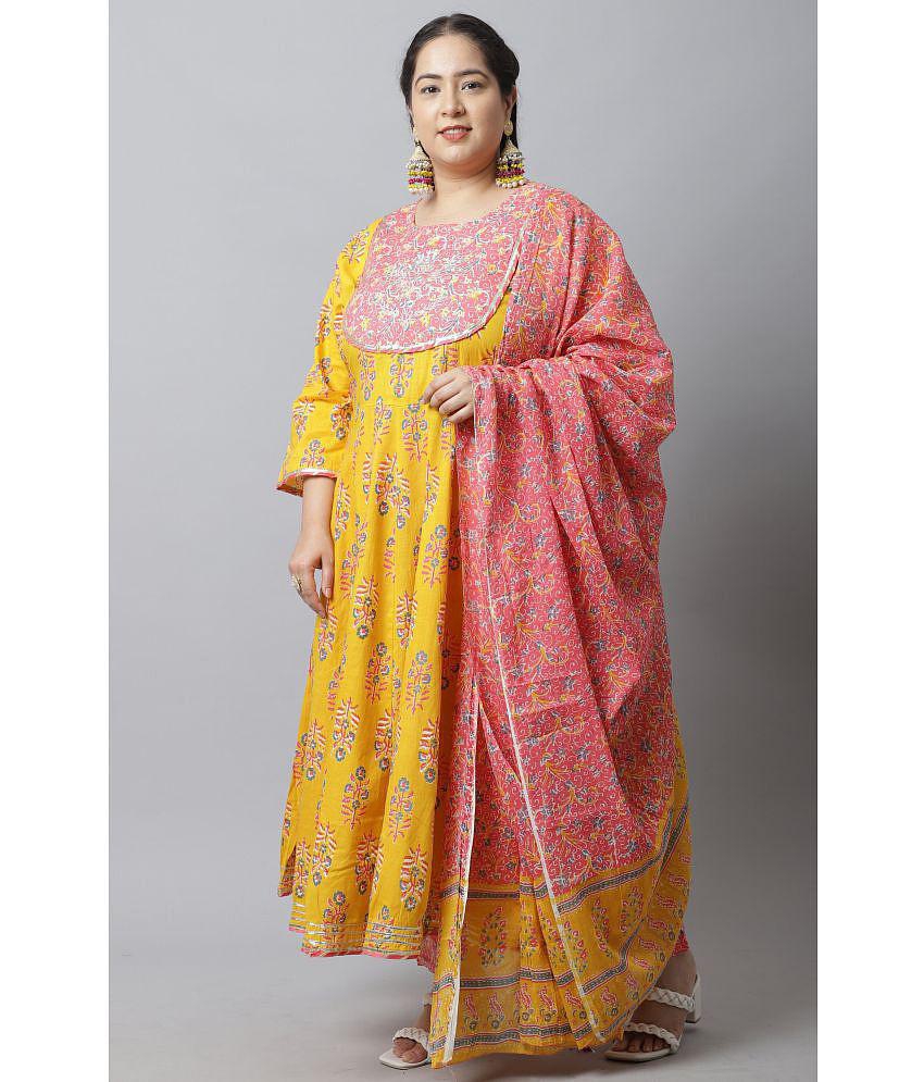 Rajnandini - Yellow A-Line Cotton Women's Stitched Salwar Suit ( Pack of 1 ) - None