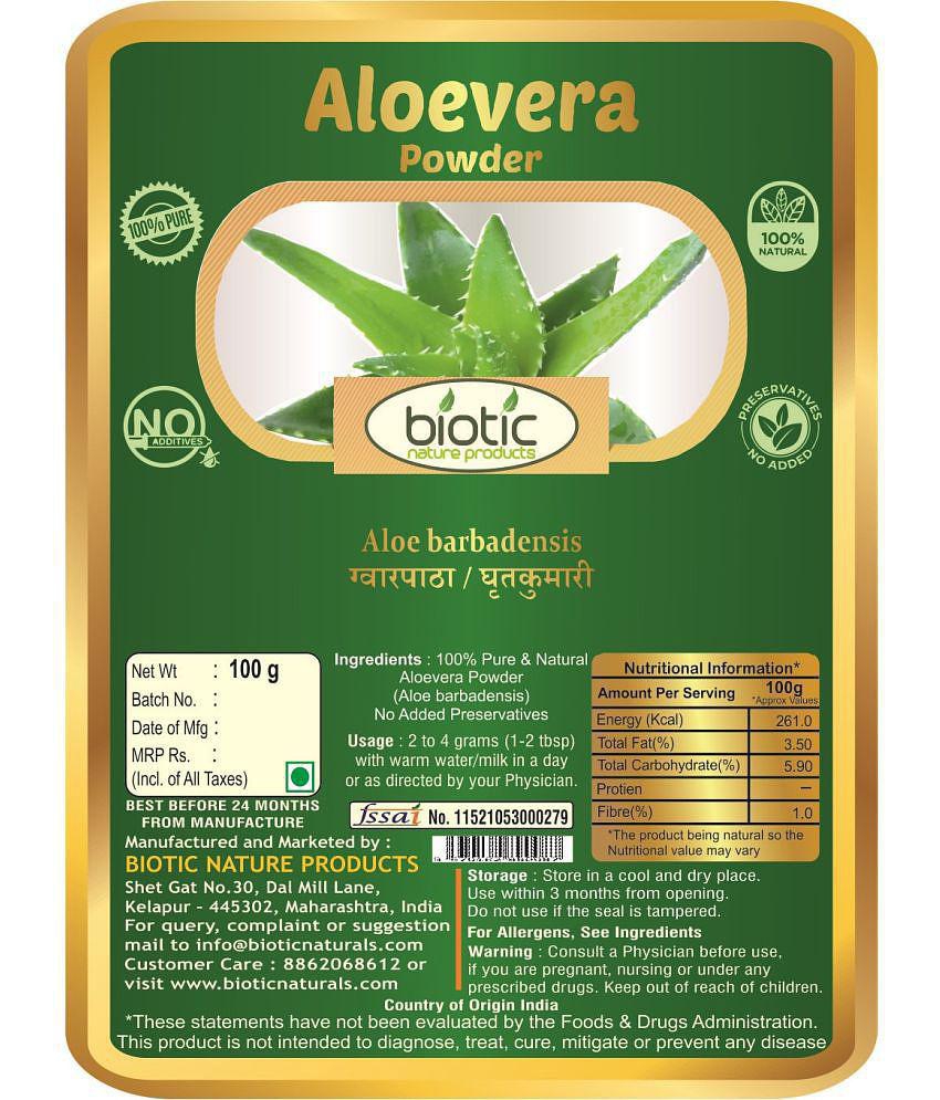 Biotic Aloevera Powder - Aloe Vera Powder for Hair, Face, Skin 100 gm