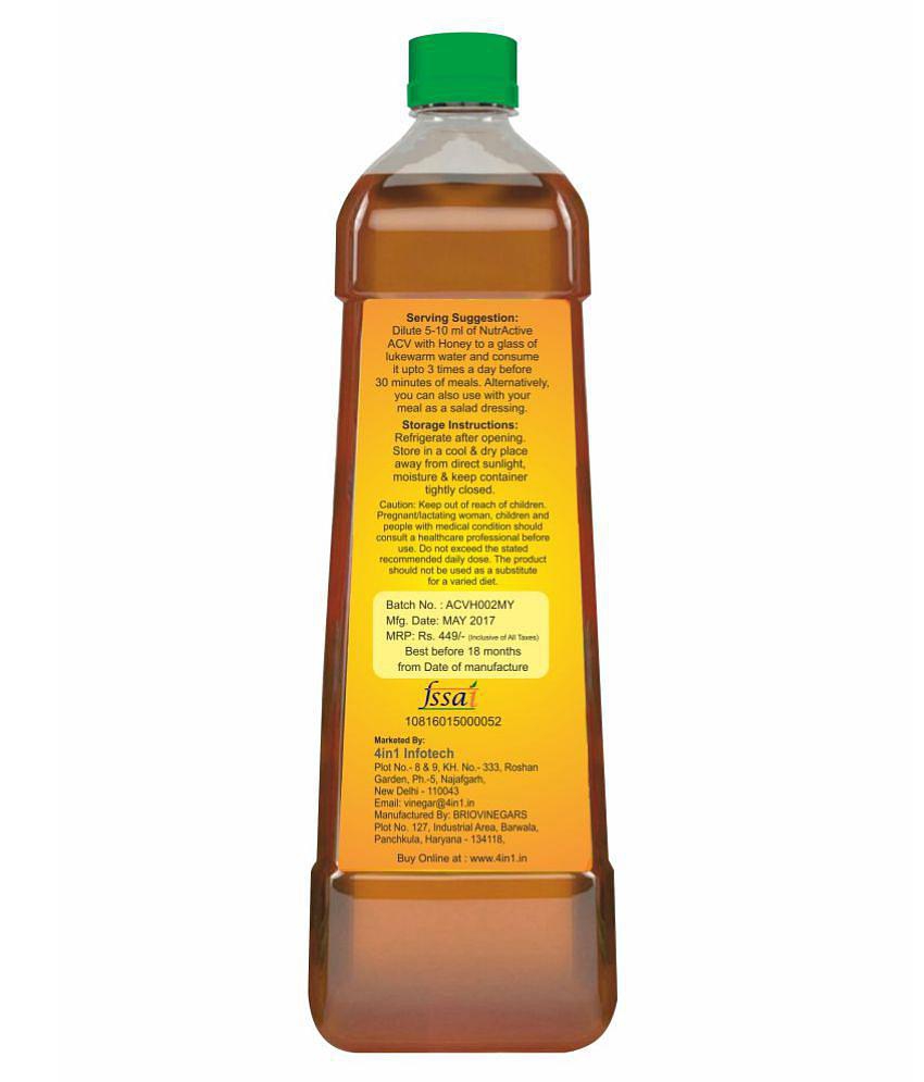 NutrActive Natural Apple Cider Vinegar with Mother Vinegar, 500 ml Unflavoured Single Pack