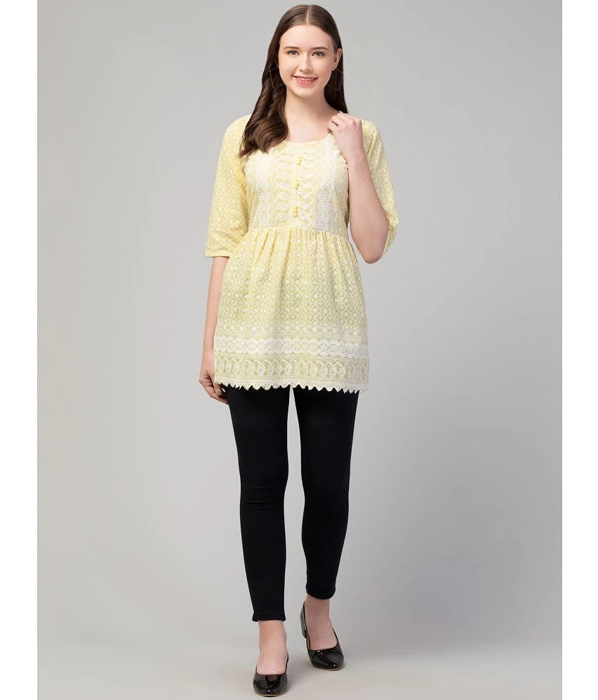 Buy Online Plo OMAYA Cotton Printed A-line Womens Kurti - Yellow ( Pack of 1 ) - None