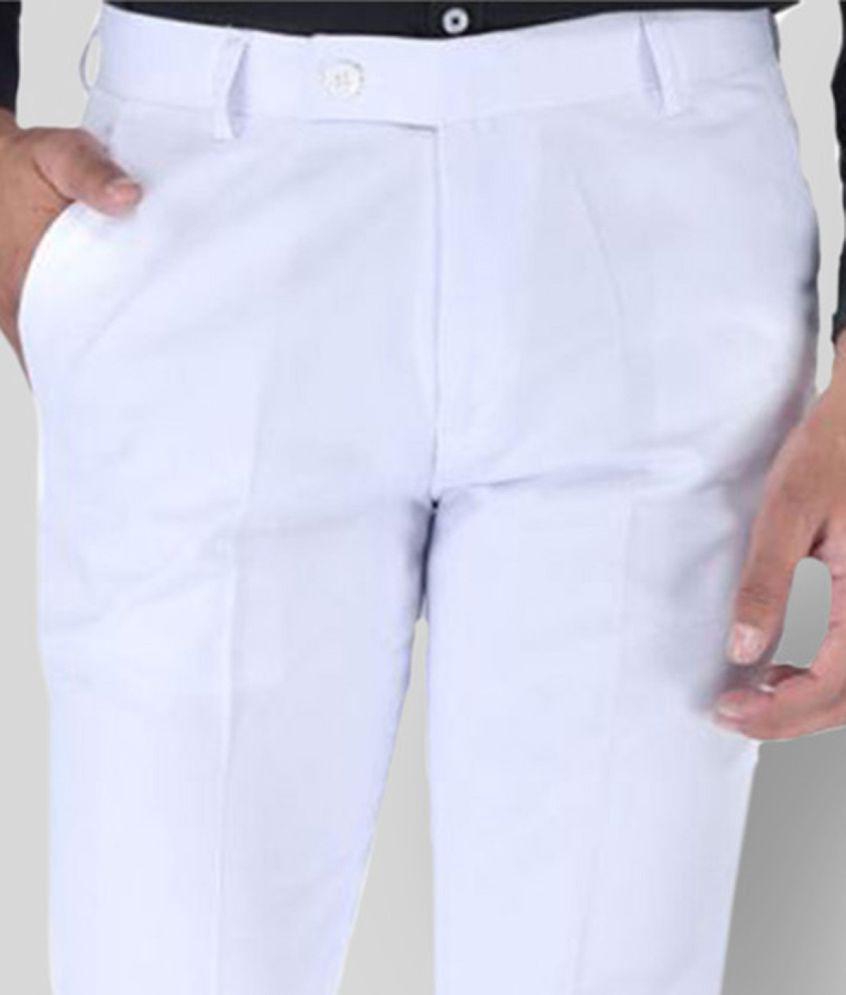 SREY - White Polycotton Slim - Fit Men's Trousers ( Pack of 2 ) - None