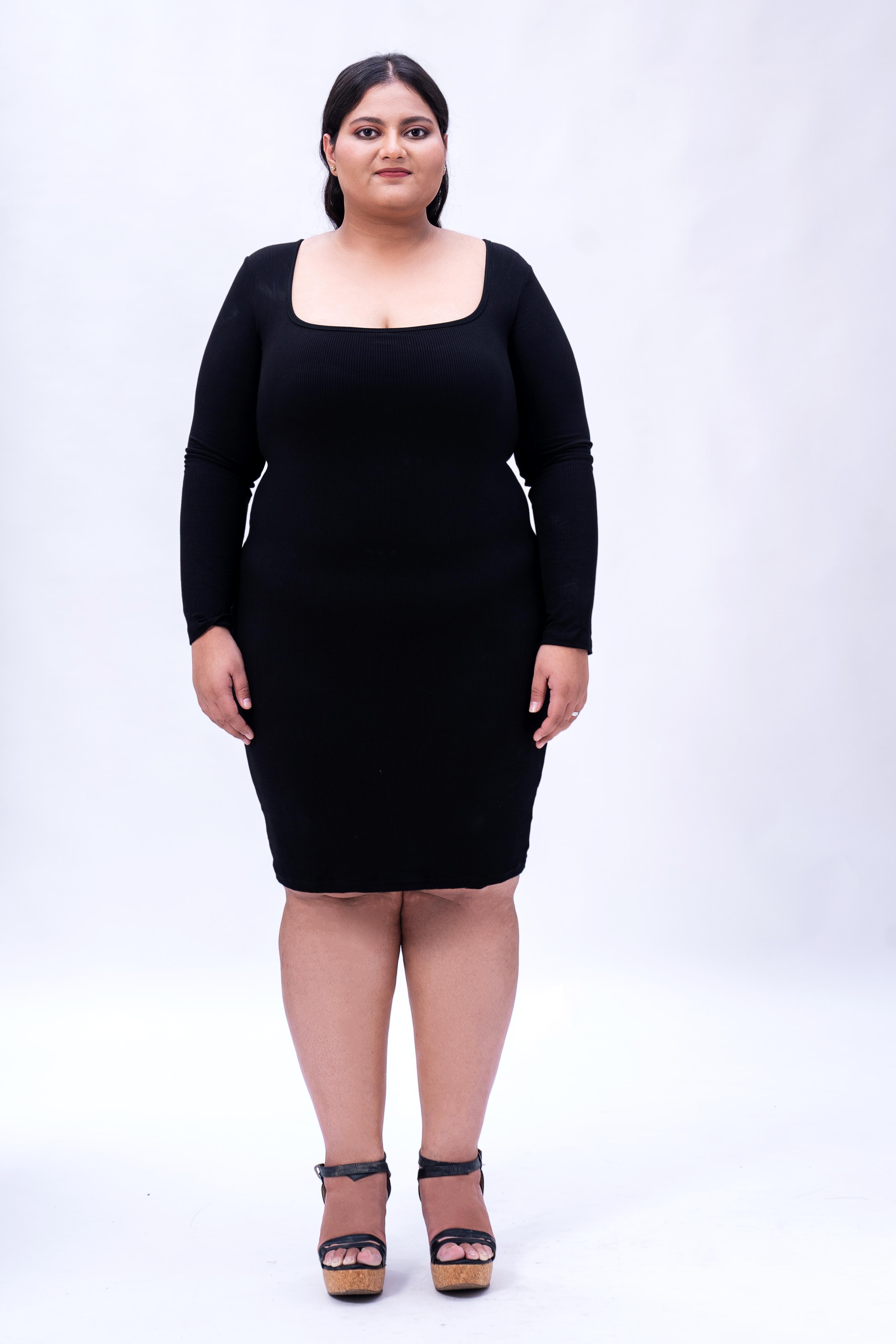 Built in Bra And Shapewear Black Full Sleeves Dress