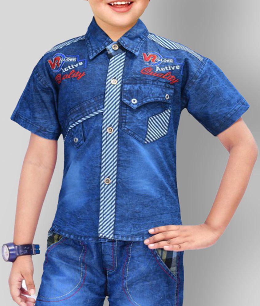 Trendy Men NewCollections - Blue Denim Boy's Shirt & Shorts ( Pack of 1 ) - None 2025 at ShopCir