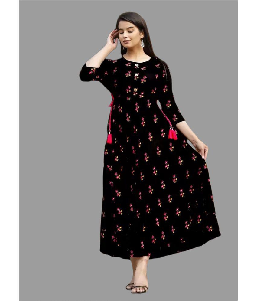 Buy Online Plo Smien - Black Rayon Women''s Anarkali Kurti ( Pack of 1 ) - None