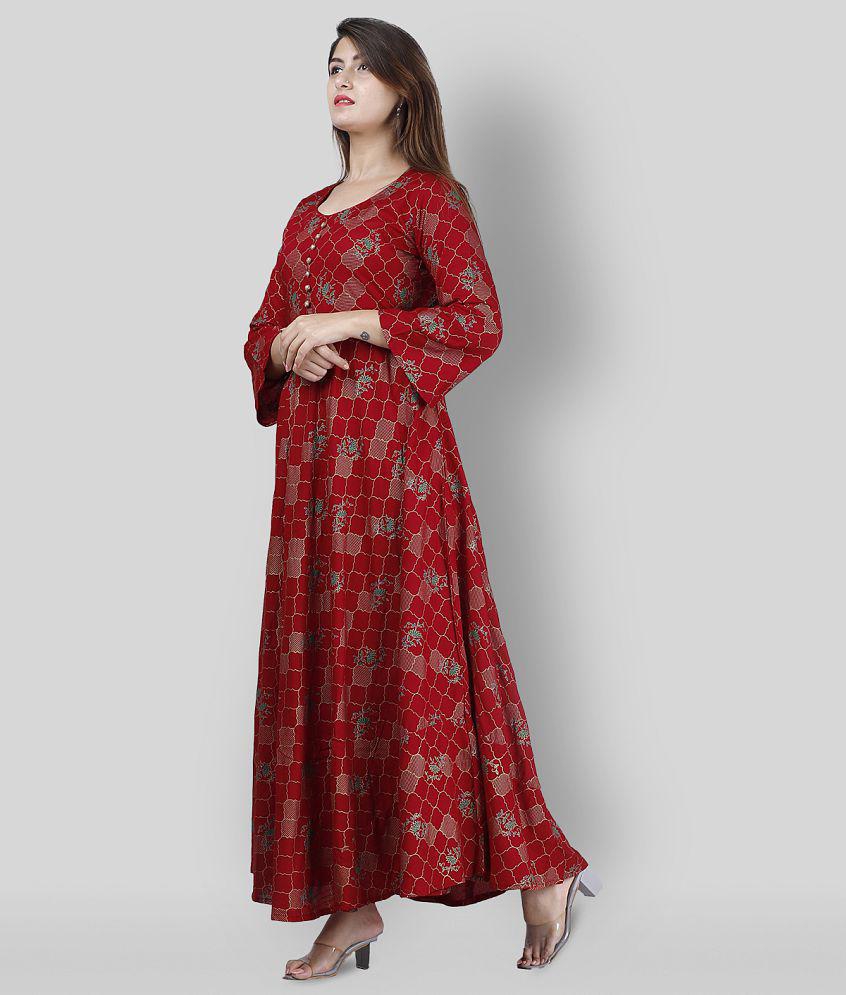 Glorious - Maroon Rayon Women's Anarkali Kurti ( Pack of 1 ) - S