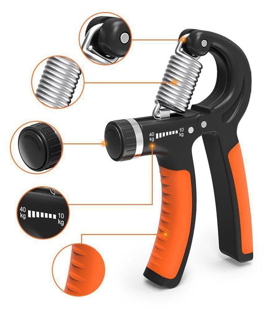 Strauss Adjustable Spring Hand Exerciser | Finger Exerciser| Hand Grip Strengthener for Men & Women (Black/Orange) - Orange