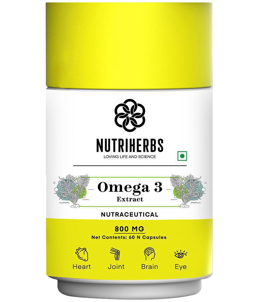 Nutriherbs Omega 3 with DHA Rich Algae Extract & EPA 800mg - 60 Capsules |Helps Maintains HDL Levels, Strong Hair & Nails