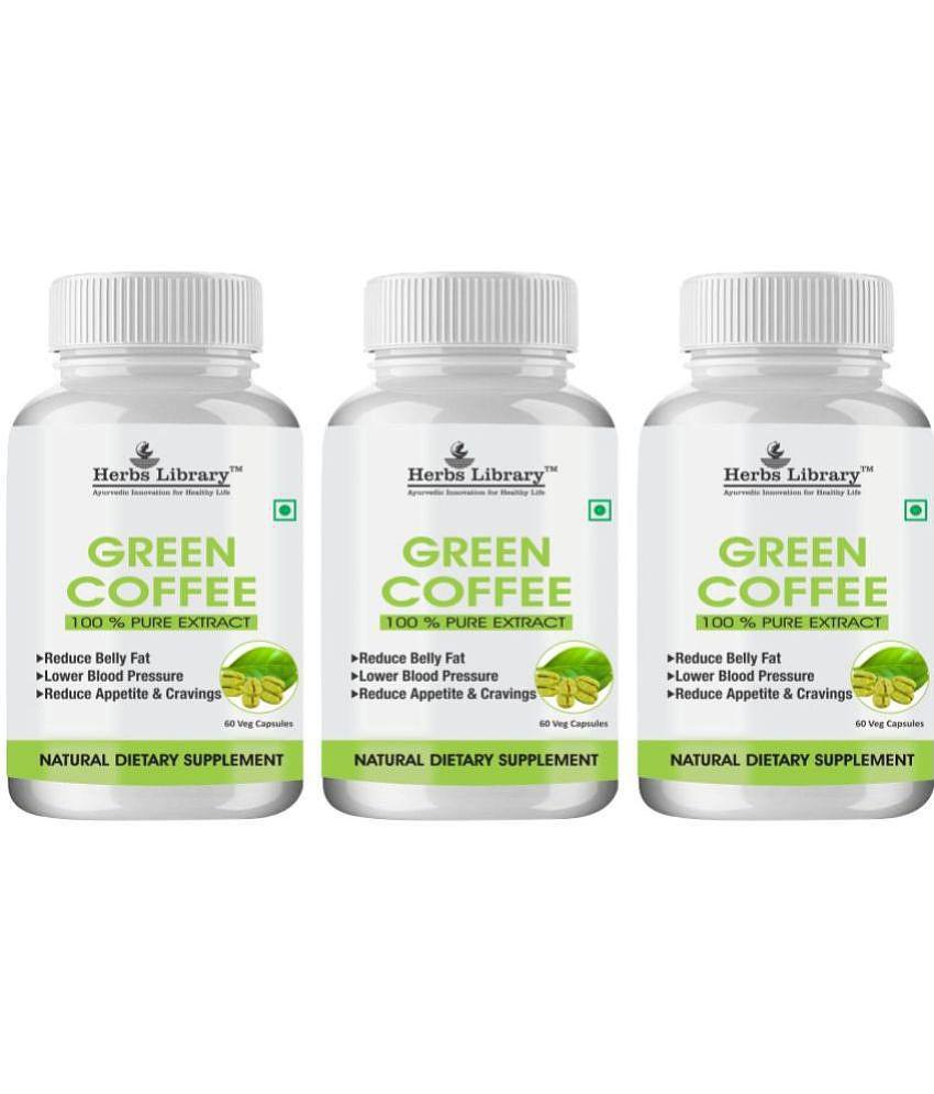 Herbs Library Green Coffee Beans Capsules Weight Loss for Men & Women 60 Capsules Each (Pack of 3)