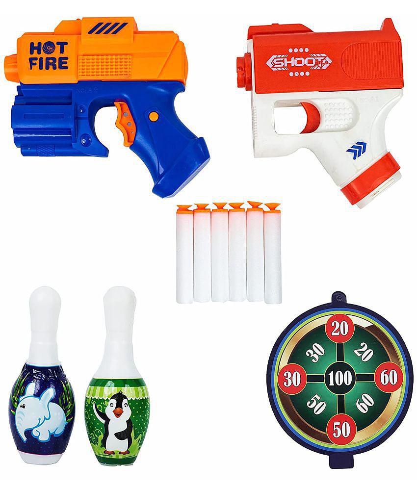 Twin Shot Manual Soft Bullet Gun with 6 Foam Bullets, Set of Two Compact & Light Toy Multicolor Guns for 8+ Kids, Durable and Safe Design, Easy to Operate for Shooting Imaginary Targets - Mu