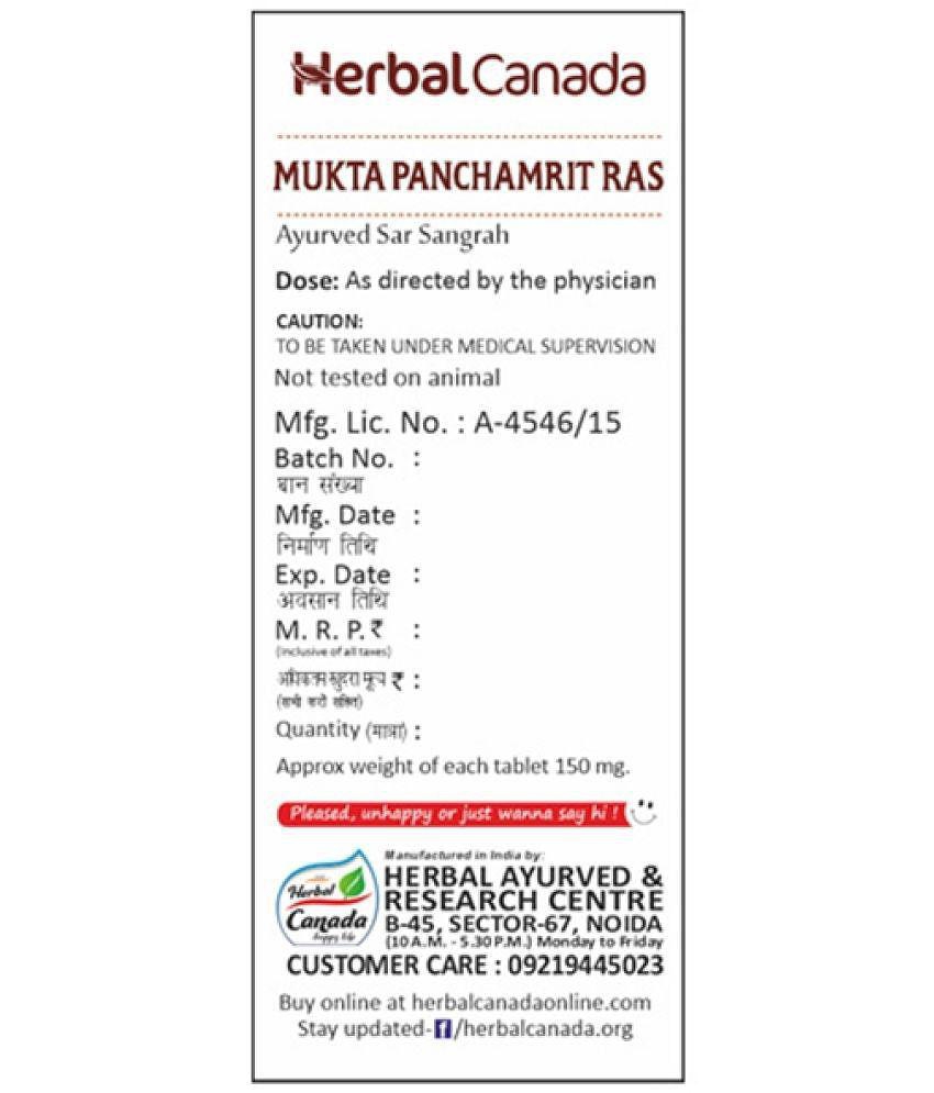 Harc Herbal Canada Mukta Panchamrit Ras Tablet 50 No's pack of 1|100% Natural Products