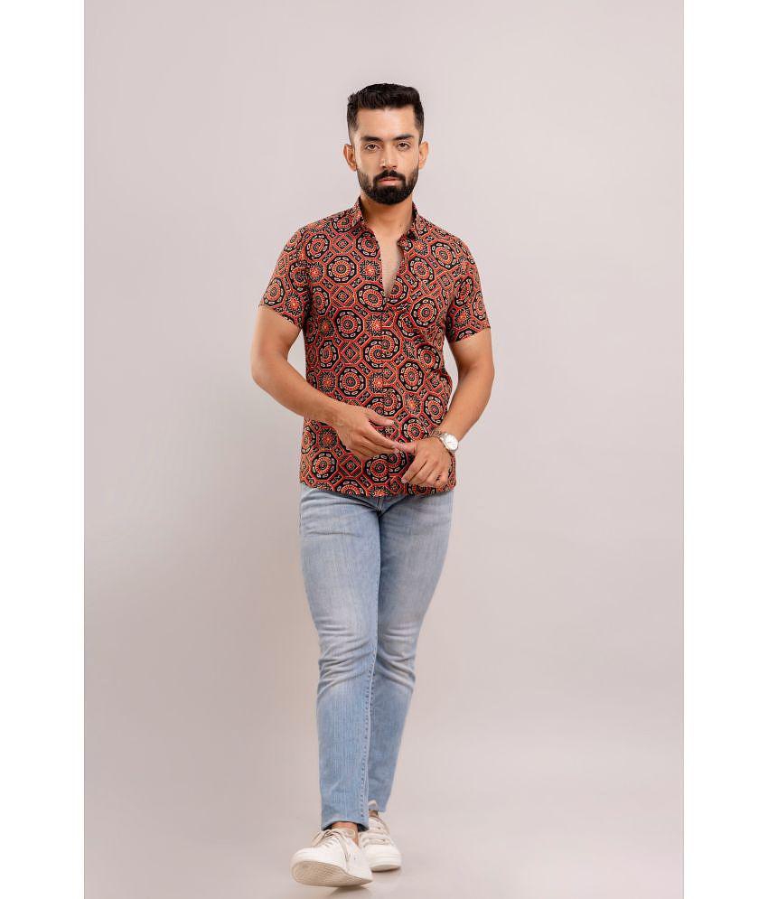 Premium Men Frionkandy 100% Cotton Regular Fit Printed Half Sleeves Mens Casual Shirt - Black ( 