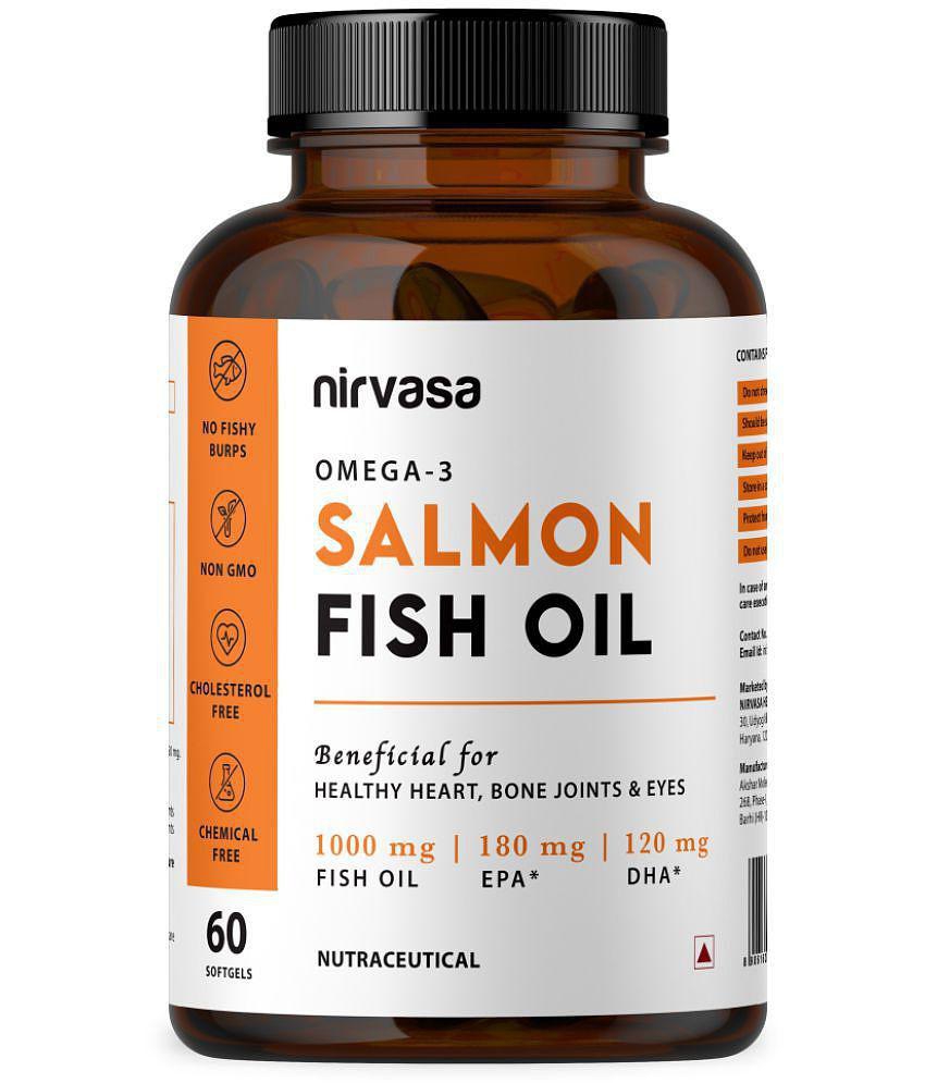 Nirvasa Salmon Fish Oil Softgel Capsule, for Healthy Heart, Brain and Eyes, enriched with Fish Oil 1000mg, EPA 180 mg (1 X 60 Softgel Capsules)