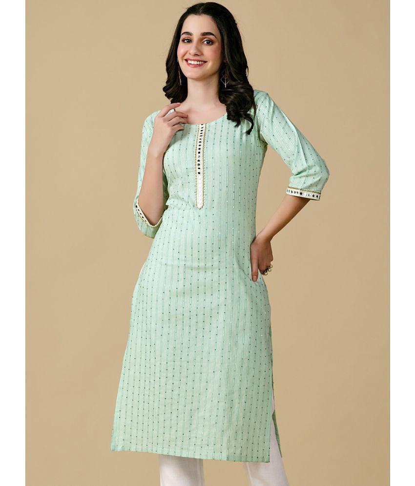 Glomee - Mint Green Cotton Blend Women's Straight Kurti ( Pack of 1 ) - None