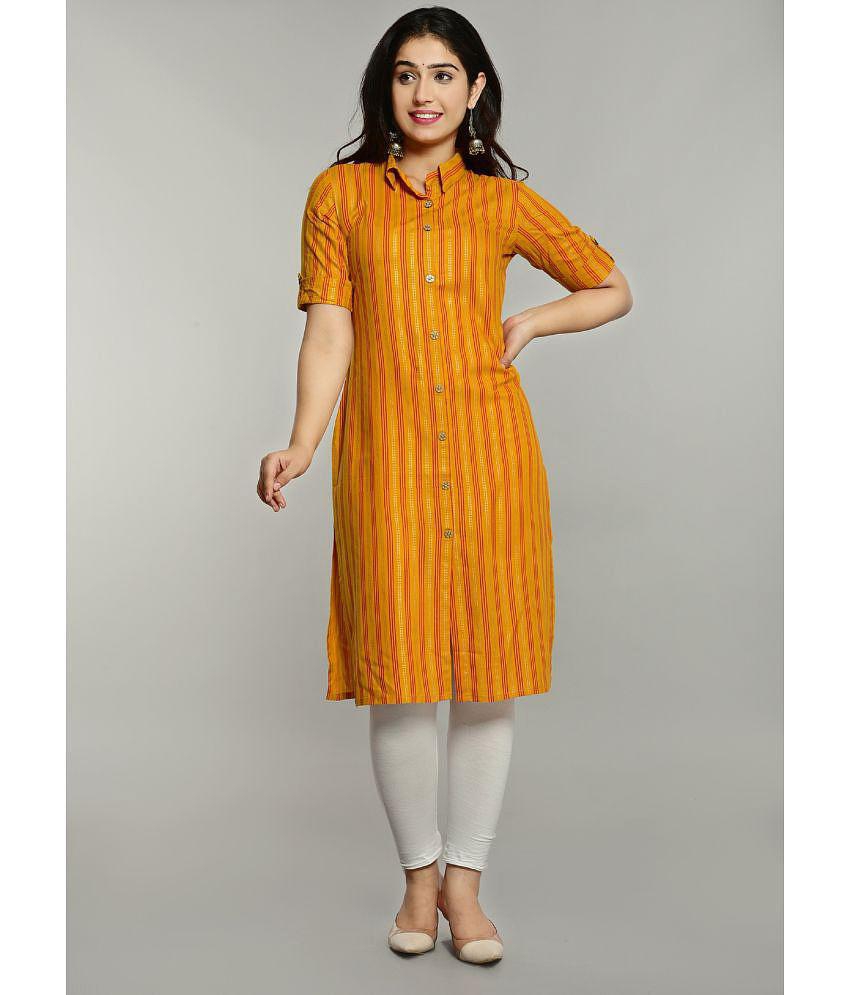 Glorious - Yellow Rayon Women's Front Slit Kurti ( Pack of 1 ) - None