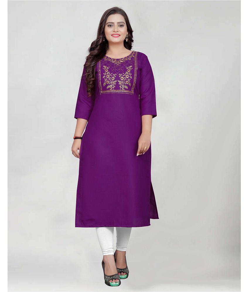 Buy Online Plo BROTHERS DEAL - Purple Cotton Blend Women's Straight Kurti ( Pack of 1 ) - None