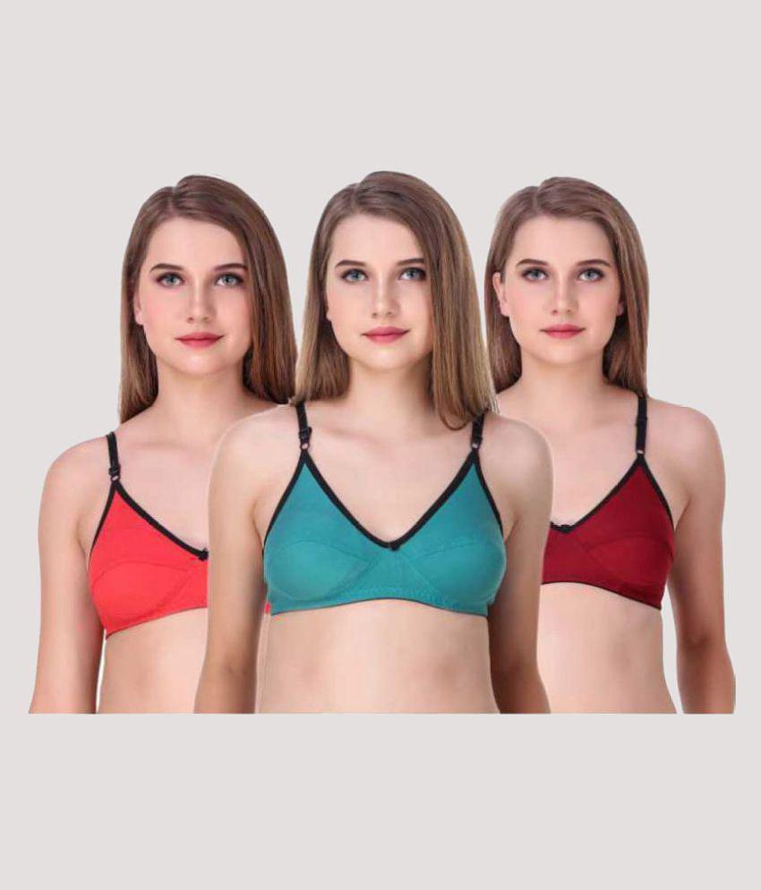 Stylish Men Kiran Enterprises - Multicolor Cotton Blend Non Padded Womens T-Shirt Bra ( Pack of 