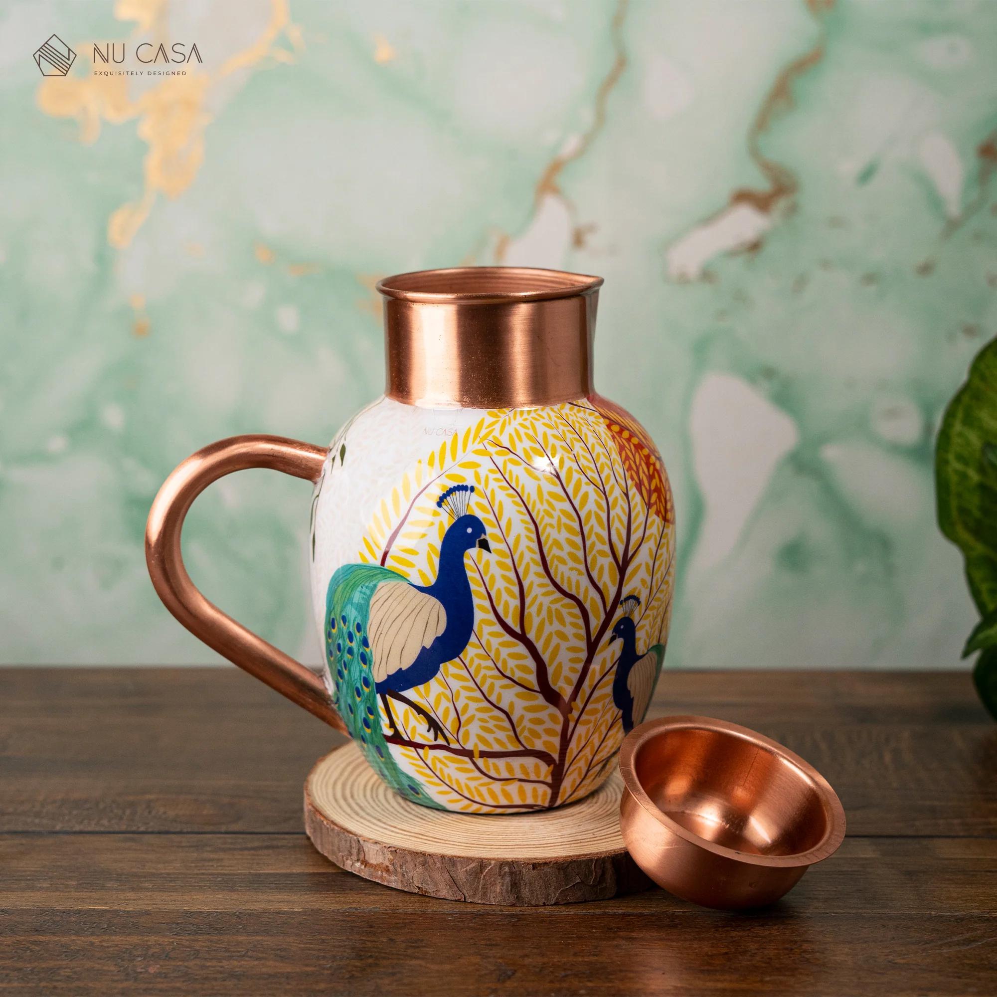 Peacock Print Pure Copper Jug