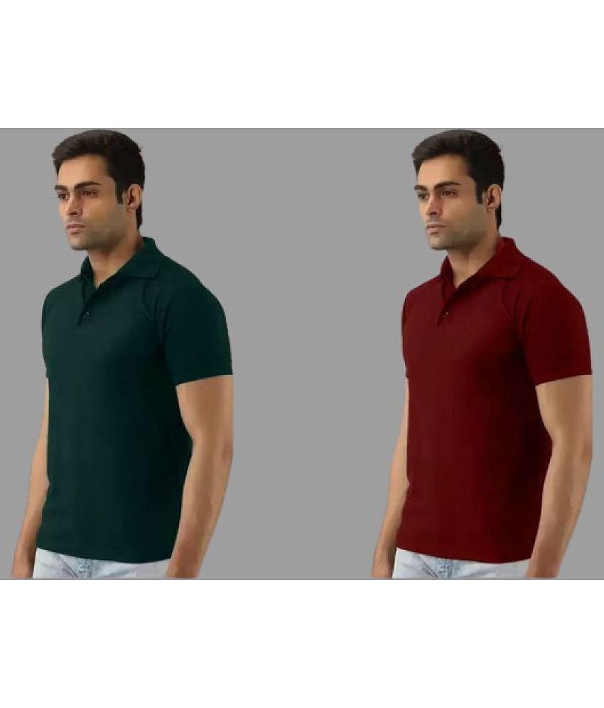 SKYRISE - Multicolor Cotton Blend Slim Fit Men's Polo T Shirt ( Pack of 2 ) - None