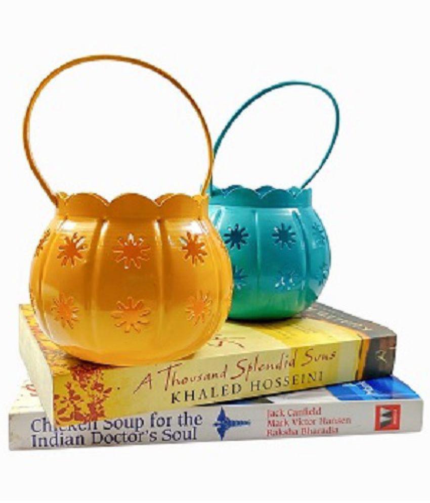 Arsalan Multicolour Table Top and Hanging Iron Tea Light Holder - Pack of 2