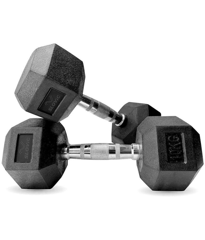 Slovic Rubber 10 Kg Fixed Hex Dumbbell