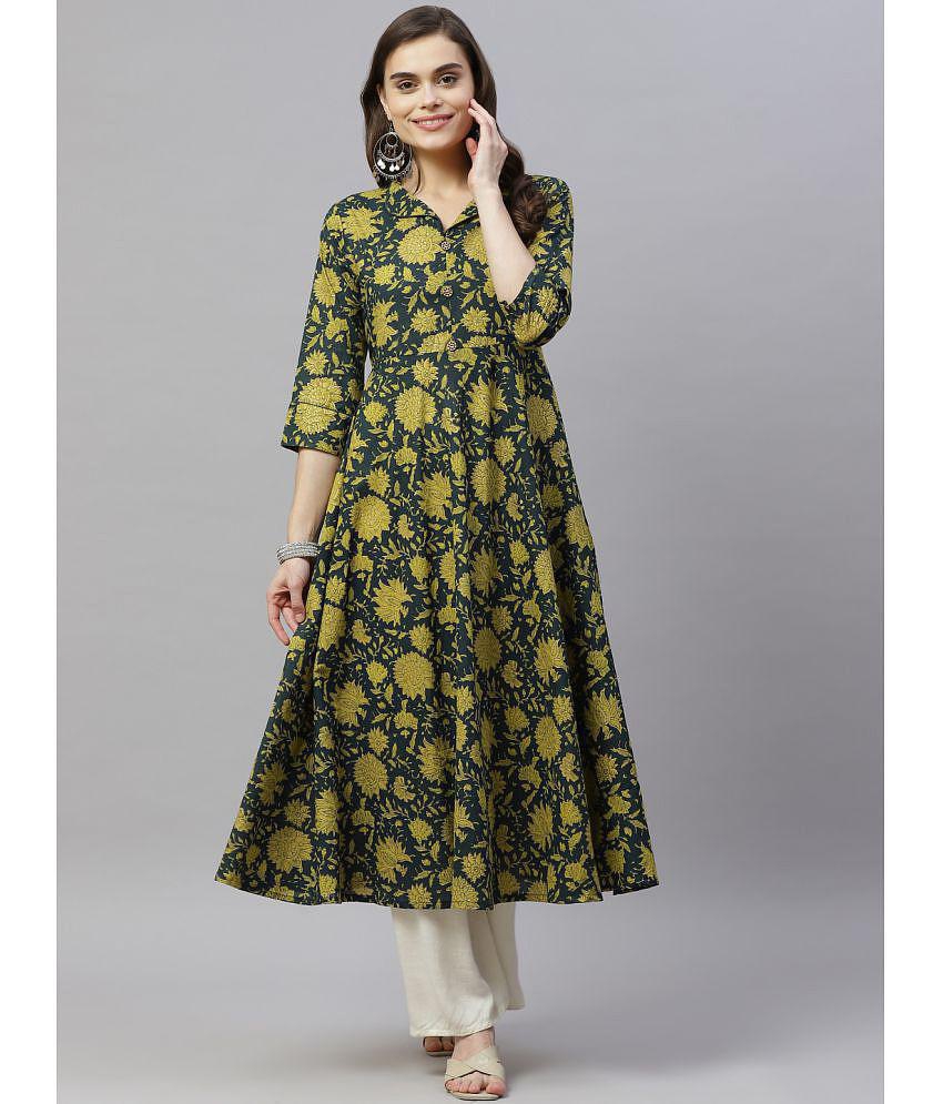 miravan - Green Cotton Women''s Flared Kurti ( Pack of 1 ) - None